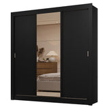 Placard Matrimonial 3 Puertas Corredizas con Espejo 2 Cajones Negro Sublime