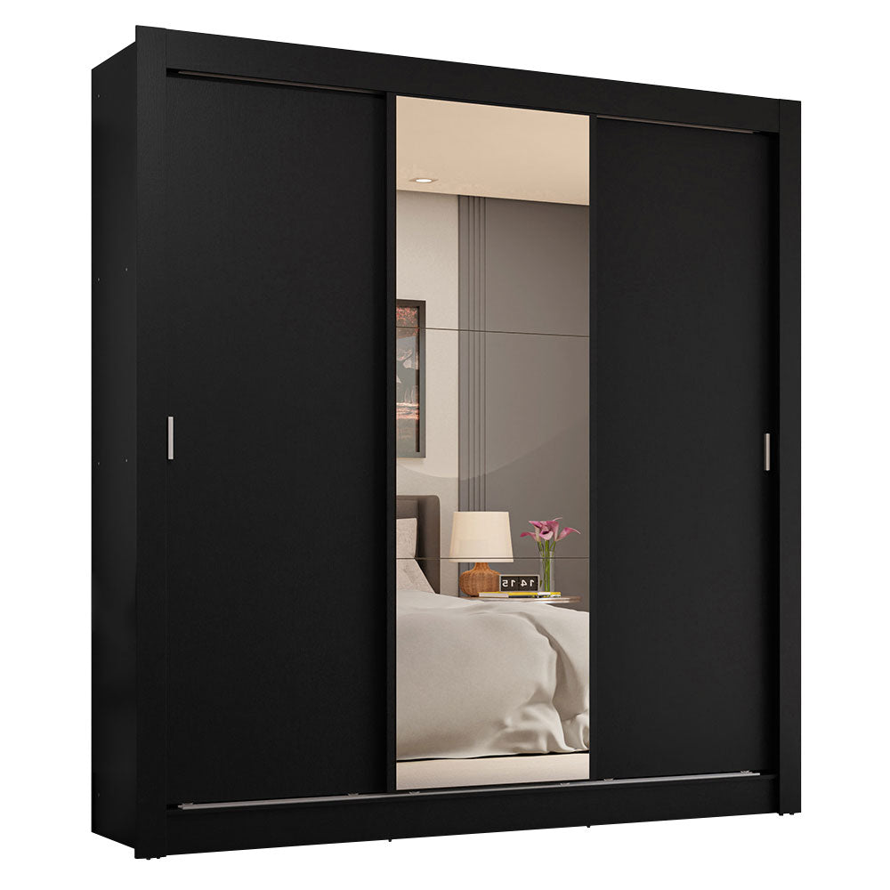 Placard Matrimonial 3 Puertas Corredizas con Espejo 4 Cajones Negro Sublime Plus