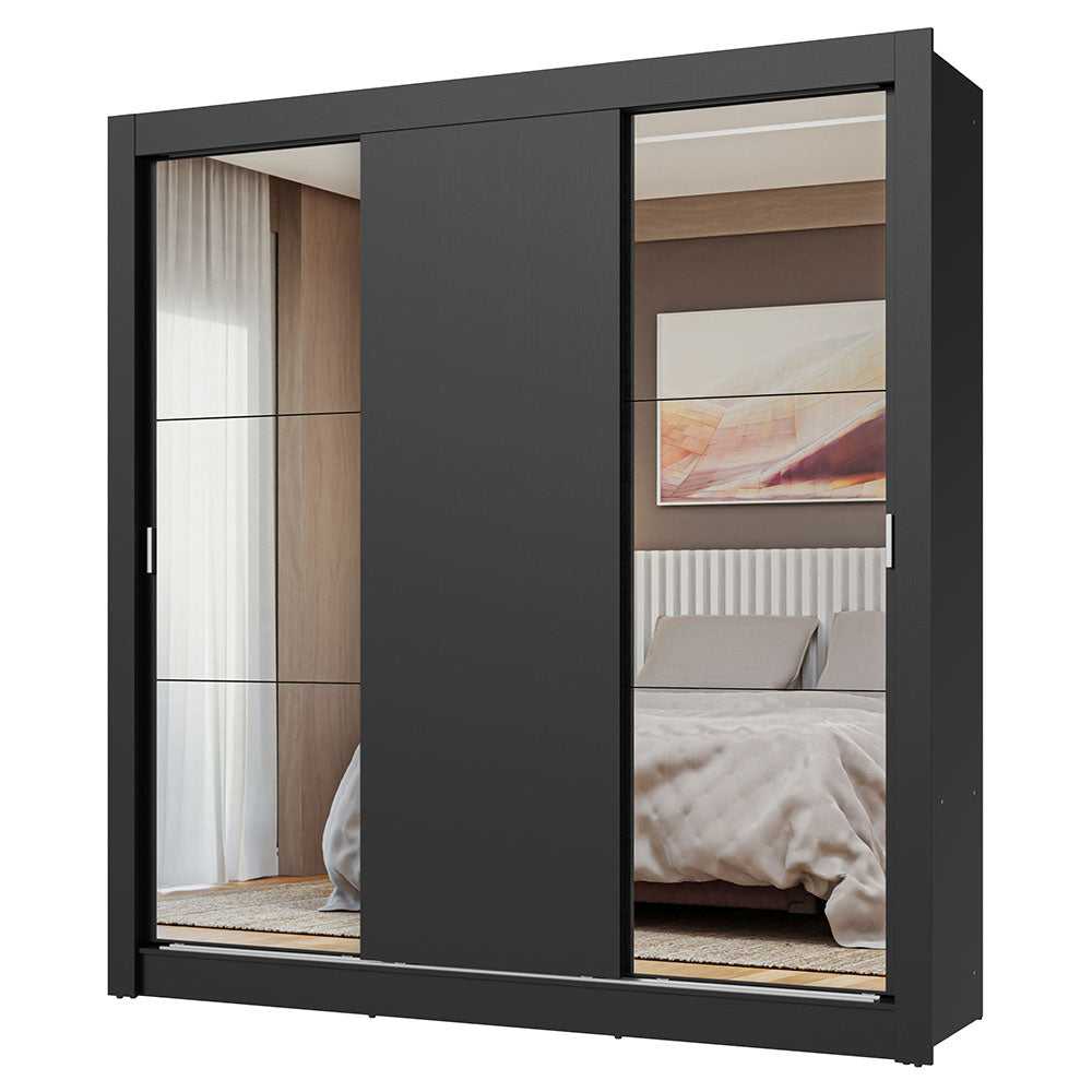 Placard Matrimonial 3 Puertas Corredizas con Espejos Negro Nobre