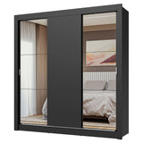 Placard Matrimonial 3 Puertas Corredizas con Espejos Negro Nobre