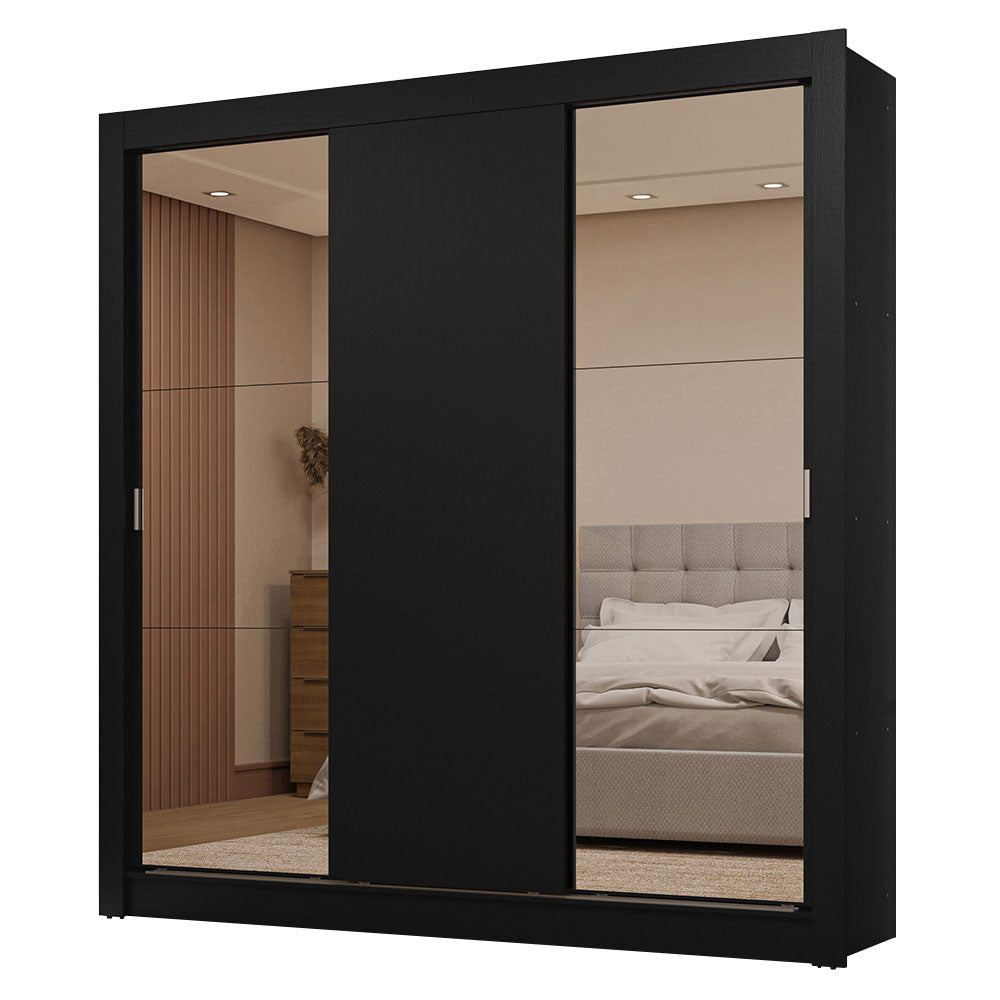 Placard Matrimonial 3 Puertas Corredizas con Espejos 2 Cajones Negro Sublime