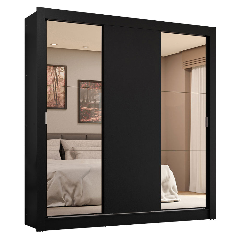 Placard Matrimonial 3 Puertas Corredizas con Espejos 4 Cajones Negro Sublime Plus