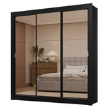 Placard Matrimonial 3 Puertas Corredizas de Espejo 2 Cajones Negro Sublime