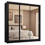 Placard Matrimonial 3 Puertas Corredizas de Espejo 4 Cajones Negro Sublime Plus