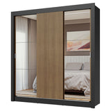 Placard Matrimonial 3 Puertas Corredizas con Espejos Negro/Marrón Nobre