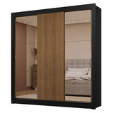Placard Matrimonial 3 Puertas Corredizas con Espejos 2 Cajones Negro/Marrón Sublime