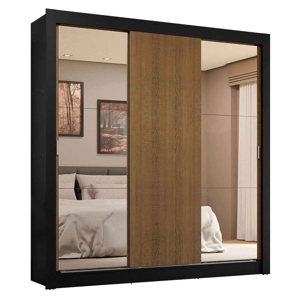 Placard Matrimonial 3 Puertas Corredizas con Espejos 4 Cajones Negro/Marrón Sublime Plus