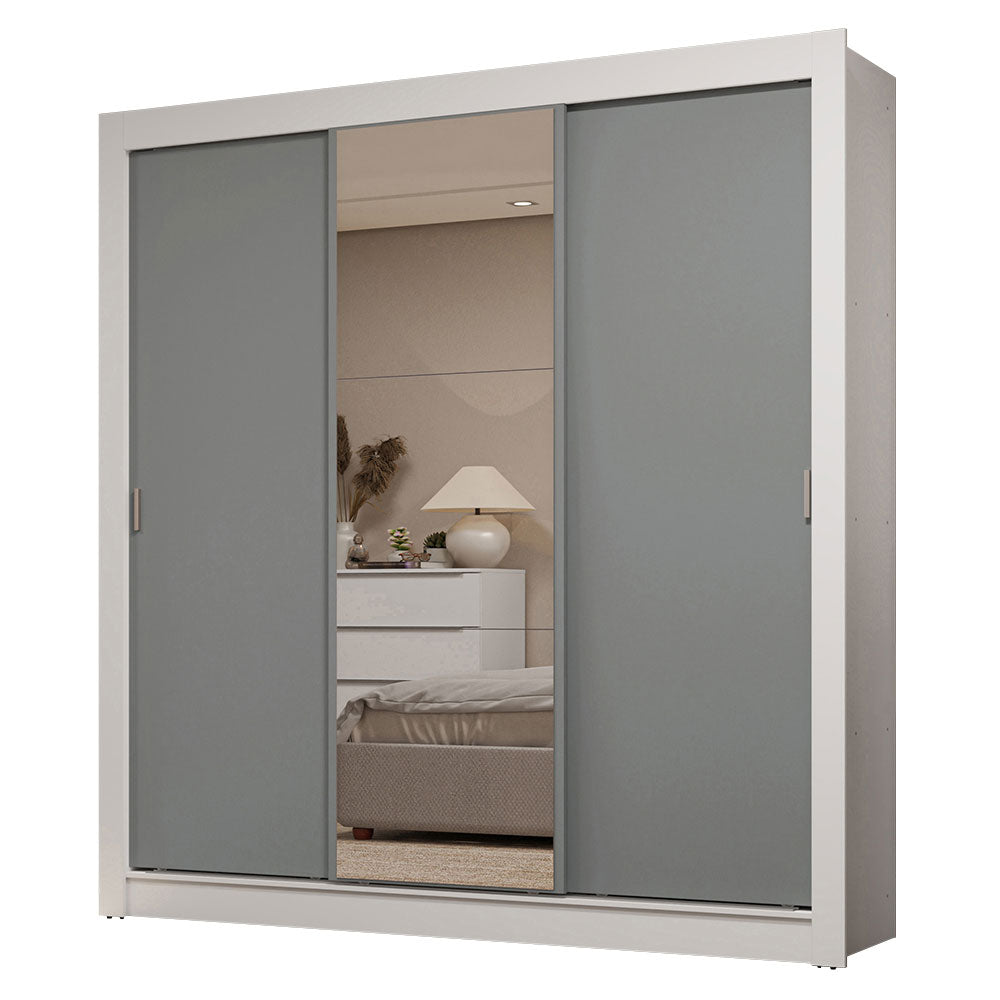 Placard Matrimonial 3 Puertas Corredizas con Espejos 4 Cajones Blanco/Gris Sublime Plus