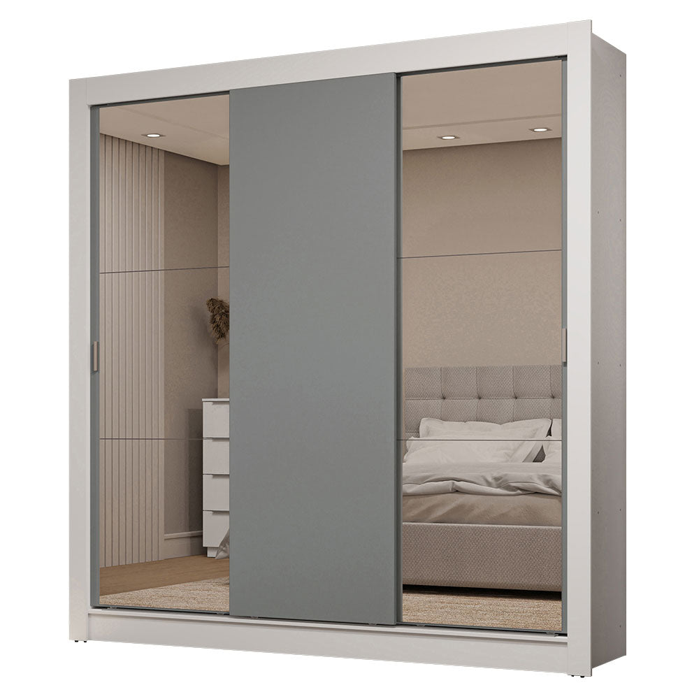 Placard Matrimonial 3 Puertas Corredizas con Espejo 2 Cajones Blanco/Gris Sublime