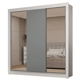 Placard Matrimonial 3 Puertas Corredizas con Espejo 2 Cajones Blanco/Gris Sublime