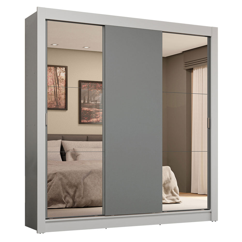 Placard Matrimonial 3 Puertas Corredizas con Espejos 4 Cajones Blanco/Gris Sublime Plus