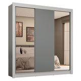 Placard Matrimonial 3 Puertas Corredizas con Espejos 4 Cajones Blanco/Gris Sublime Plus