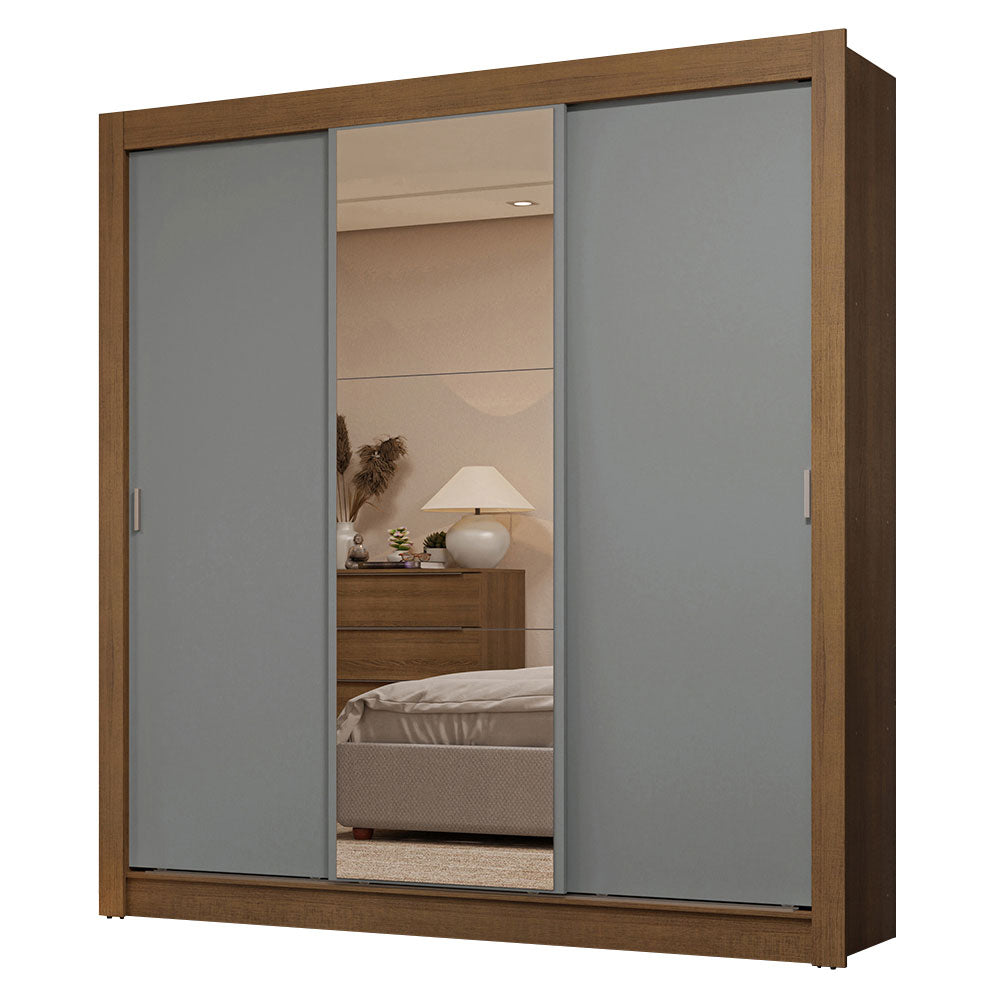 Placard Matrimonial 3 Puertas Corredizas con Espejos 2 Cajones Marrón/Gris Sublime