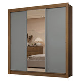 Placard Matrimonial 3 Puertas Corredizas con Espejos 2 Cajones Marrón/Gris Sublime