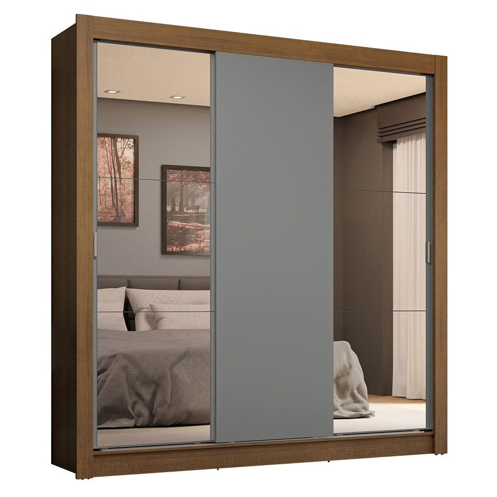 Placard Matrimonial 3 Puertas Corredizas con Espejo 4 Cajones Marrón/Gris Sublime Plus