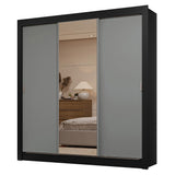 Placard Matrimonial 3 Puertas Corredizas 2 Cajones Negro/Gris Sublime