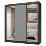 Placard Matrimonial 3 Puertas Corredizas con Espejo Negro/Gris Nobre