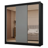 Placard Matrimonial 3 Puertas Corredizas con Espejo 2 Cajones Negro/Gris Sublime