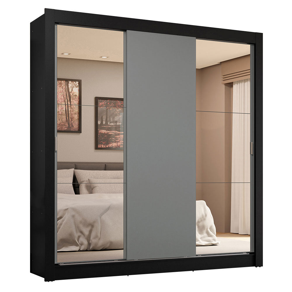 Placard Matrimonial 3 Puertas Corredizas con Espejo 4 Cajones Negro/Gris Sublime Plus