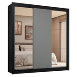 Placard Matrimonial 3 Puertas Corredizas con Espejo 4 Cajones Negro/Gris Sublime Plus