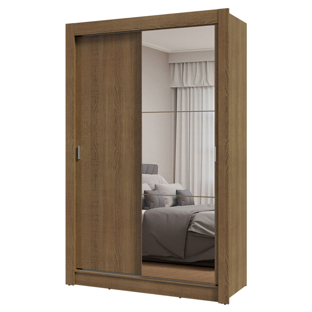 Placard Soltero 2 Puertas Corredizas con Espejo Marrón Milano