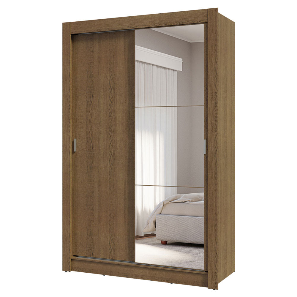 Placard Soltero 2 Puertas Corredizas con Espejo 4 Cajones Marrón Vivare Plus