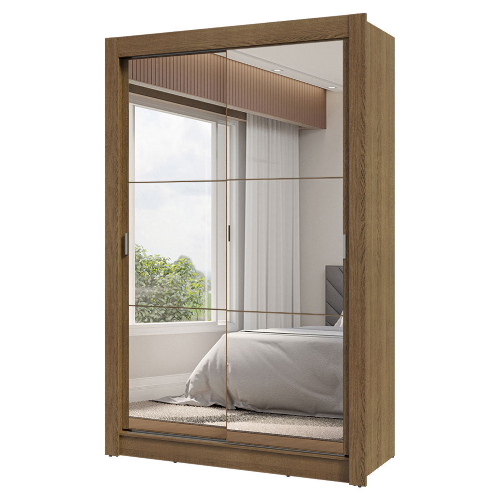 Placard Soltero 2 Puertas Corredizas con Espejos 2 Cajones Marrón Vivare