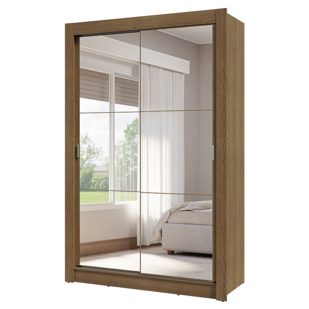 Placard Soltero 2 Puertas Corredizas con Espejos 4 Cajones Marrón Vivare Plus