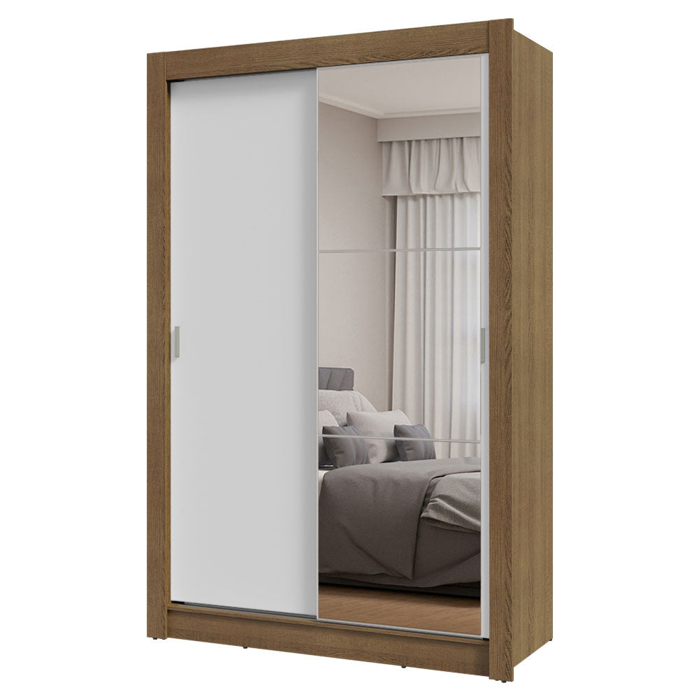 Placard Soltero 2 Puertas Corredizas con Espejo Marrón/Blanco Milano