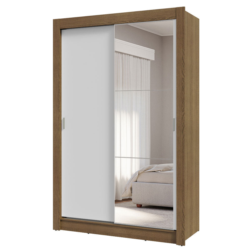 Placard Soltero 2 Puertas Corredizas con Espejo 4 Cajones Marrón/Blanco Vivare Plus