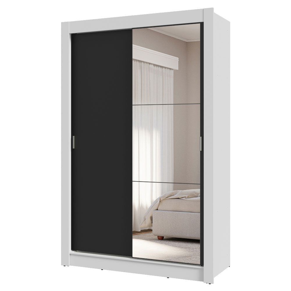 Placard 2 Puertas Corredizas con Espejo 4 Cajones Blanco/Negro Vivare Plus
