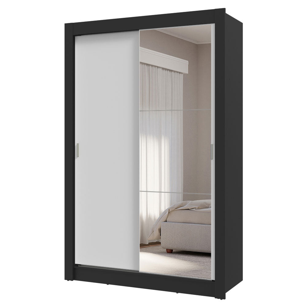 Placard 2 Puertas Corredizas con Espejo 4 Cajones Negro/Blanco Vivare Plus
