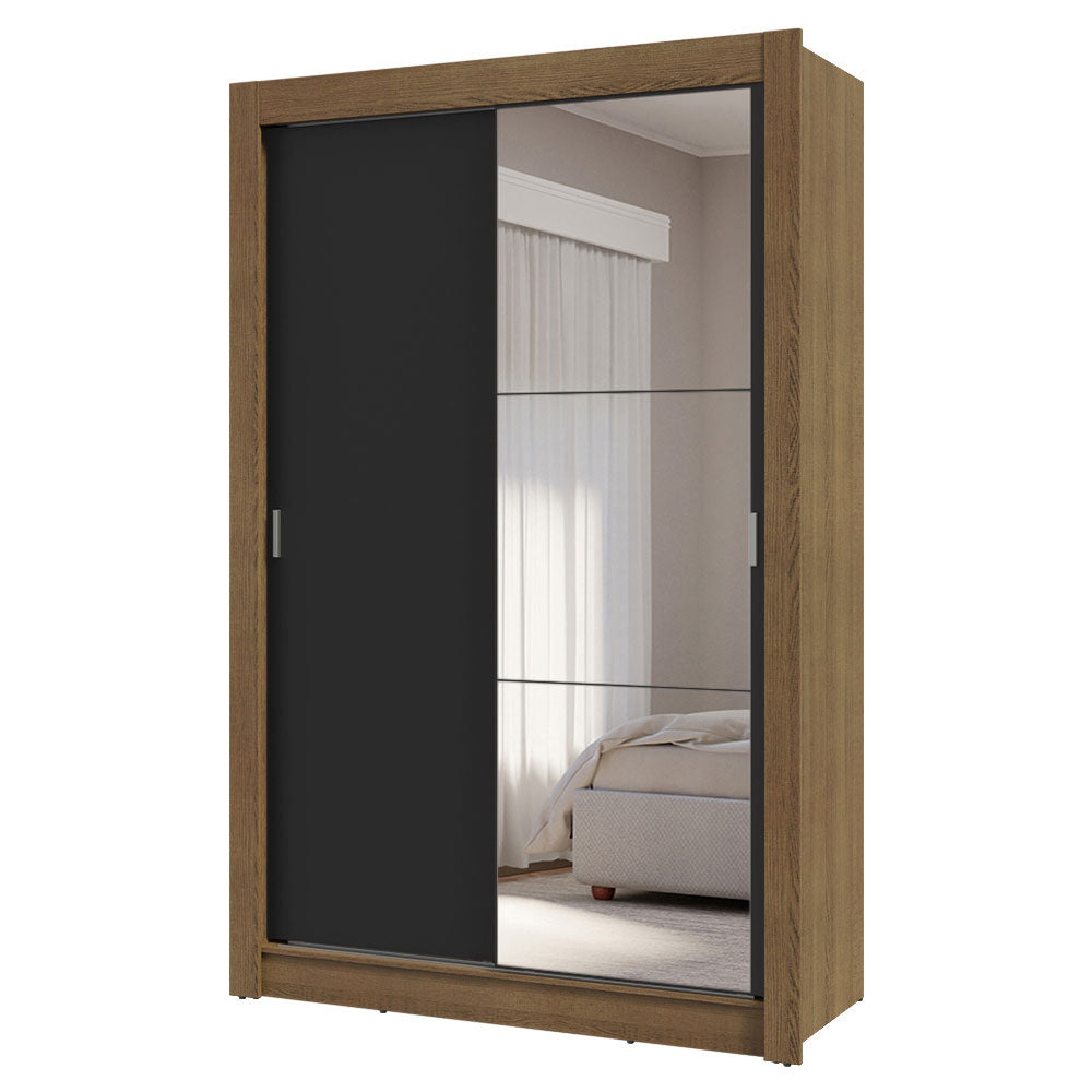 Placard Soltero 2 Puertas Corredizas con Espejo 4 Cajones Marrón/Negro Vivare Plus
