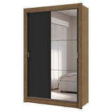 Placard Soltero 2 Puertas Corredizas con Espejo 4 Cajones Marrón/Negro Vivare Plus