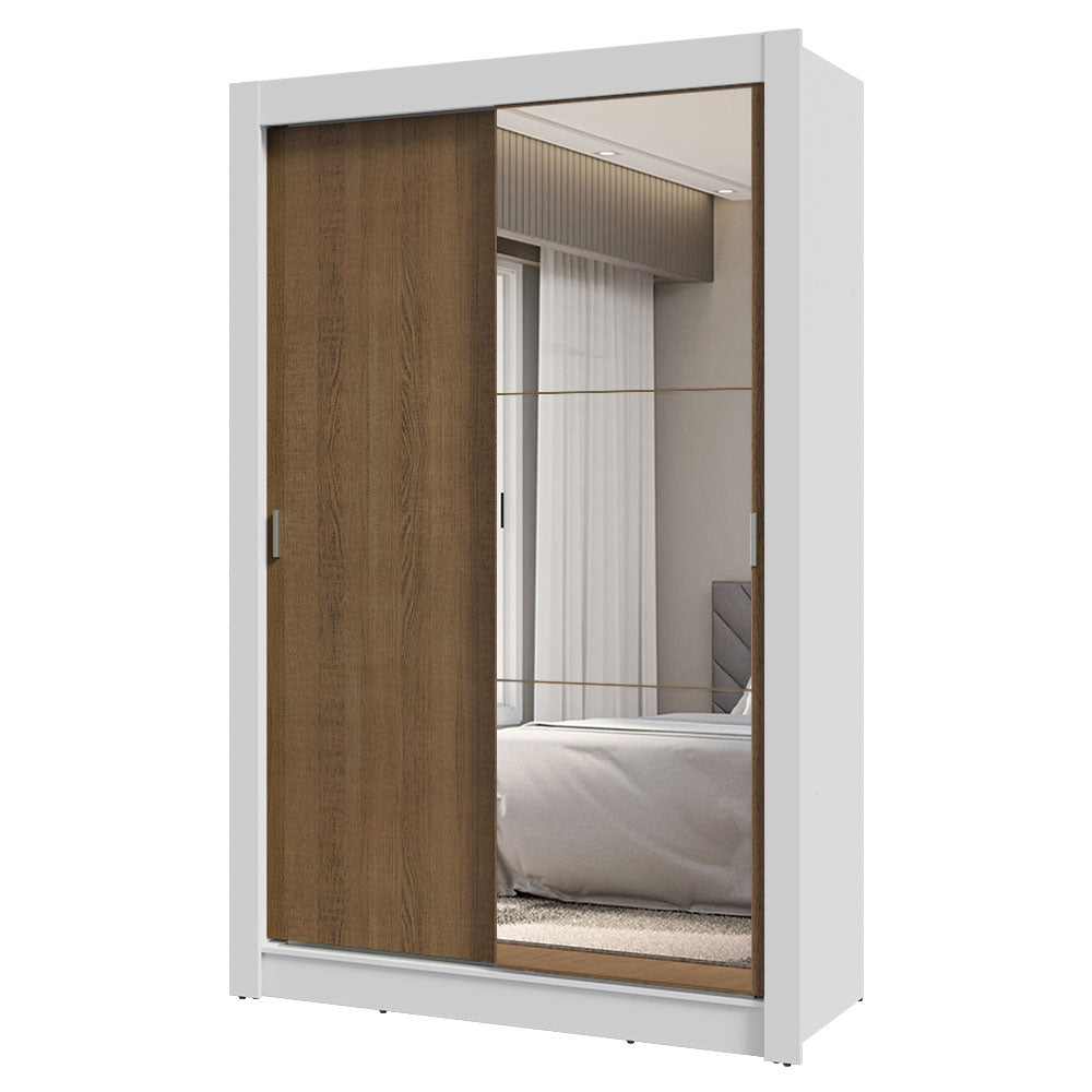 Placard Soltero 2 Puertas Corredizas con Espejo 2 Cajones Blanco/Marrón Vivare