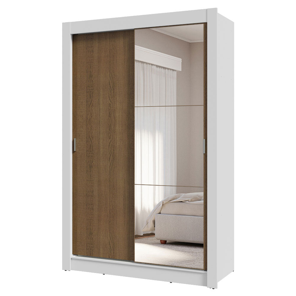 Placard Soltero 2 Puertas Corredizas con Espejo 4 Cajones Blanco/Marrón Vivare Plus