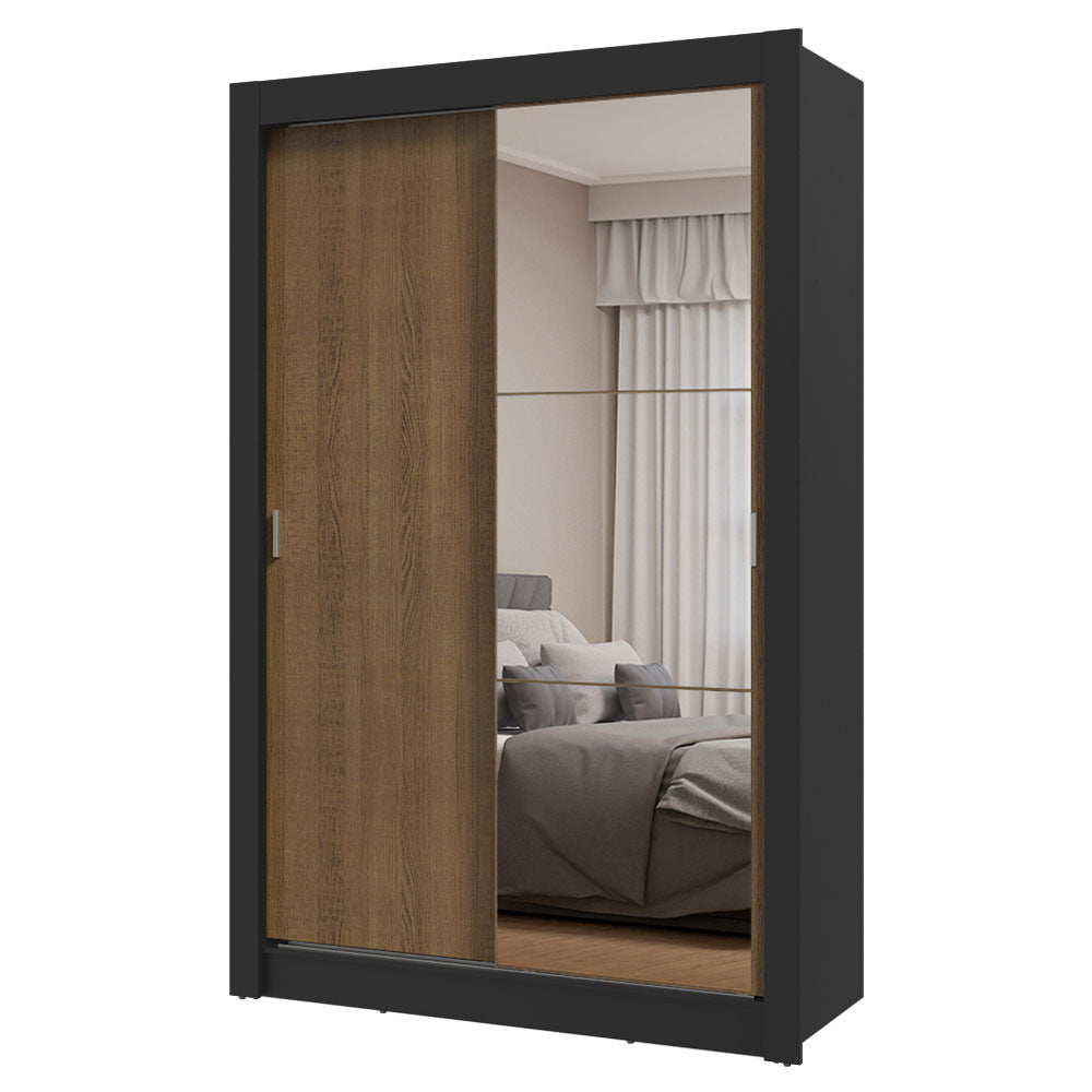 Placard Soltero 2 Puertas Corredizas con Espejo Negro/Marrón Milano