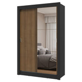Placard Soltero 2 Puertas Corredizas con Espejo Negro/Marrón Milano