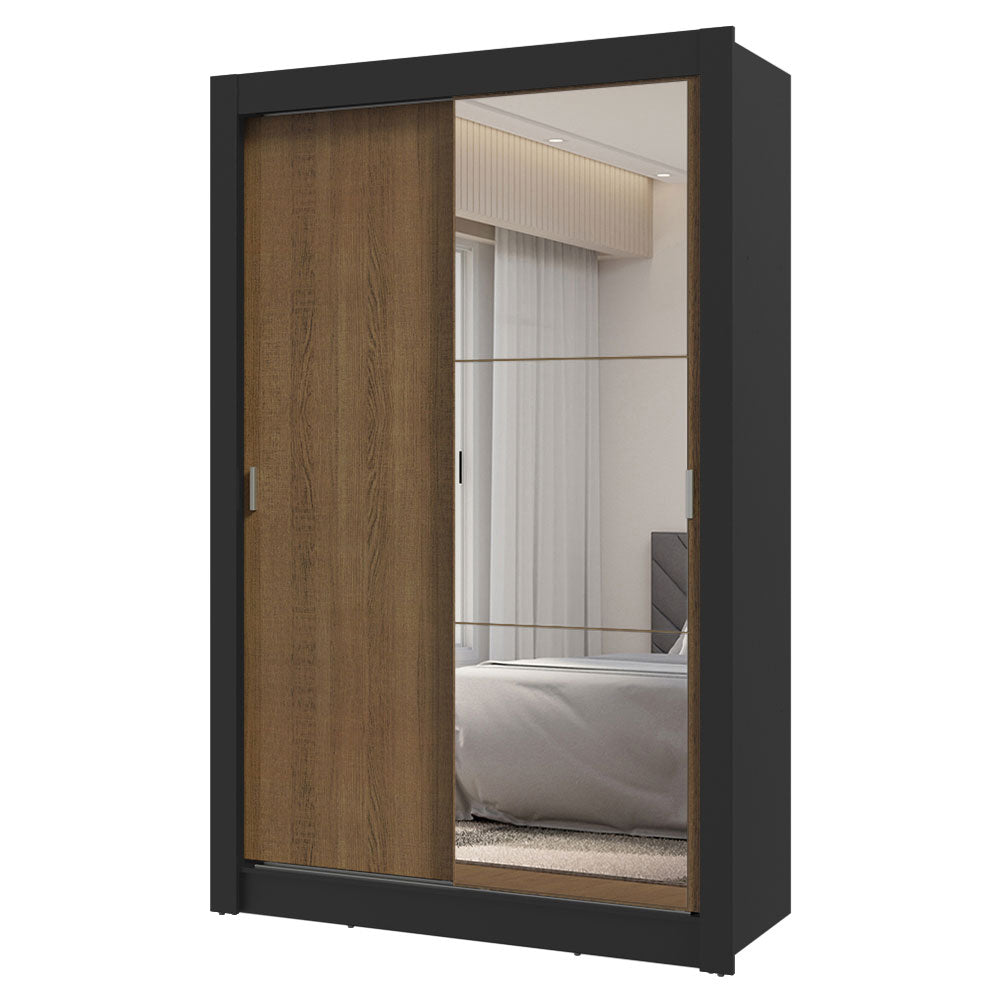 Placard Soltero 2 Puertas Corredizas con Espejo 2 Cajones Negro/Marrón Vivare