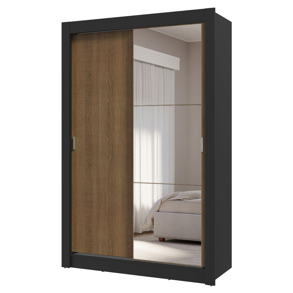 Placard Soltero 2 Puertas Corredizas con Espejo 4 Cajones Negro/Marrón Vivare Plus