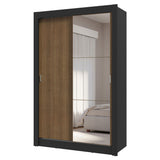 Placard Soltero 2 Puertas Corredizas con Espejo 4 Cajones Negro/Marrón Vivare Plus