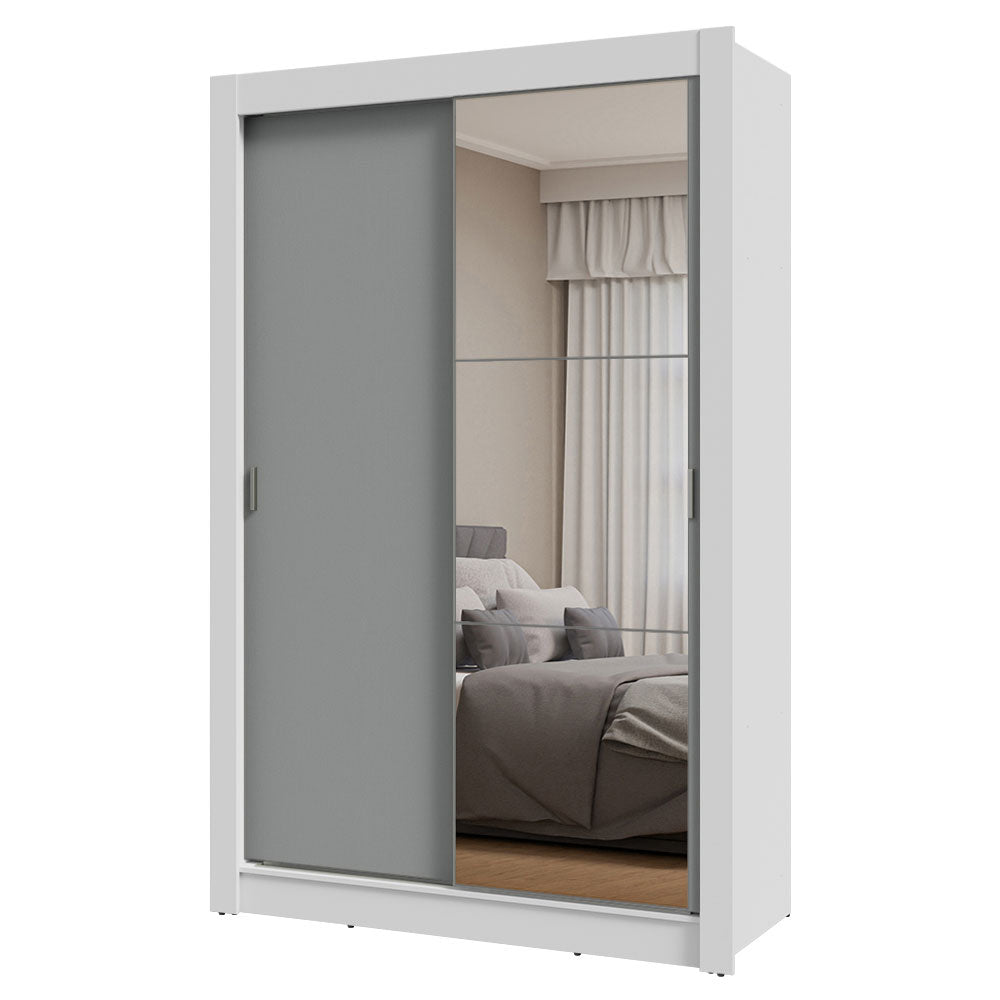 Placard Soltero 2 Puertas Corredizas con Espejo Blanco/Gris Milano
