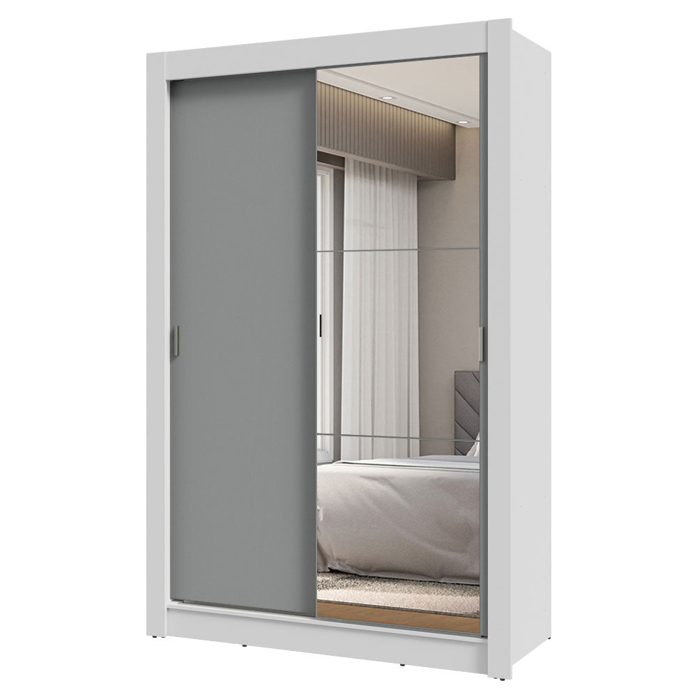 Placard Soltero 2 Puertas Corredizas con Espejo 2 Cajones Blanco/Gris Vivare