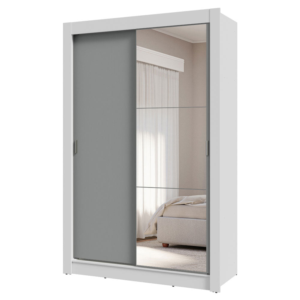 Placard Soltero 2 Puertas Corredizas con Espejo 4 Cajones Blanco/Gris Vivare Plus