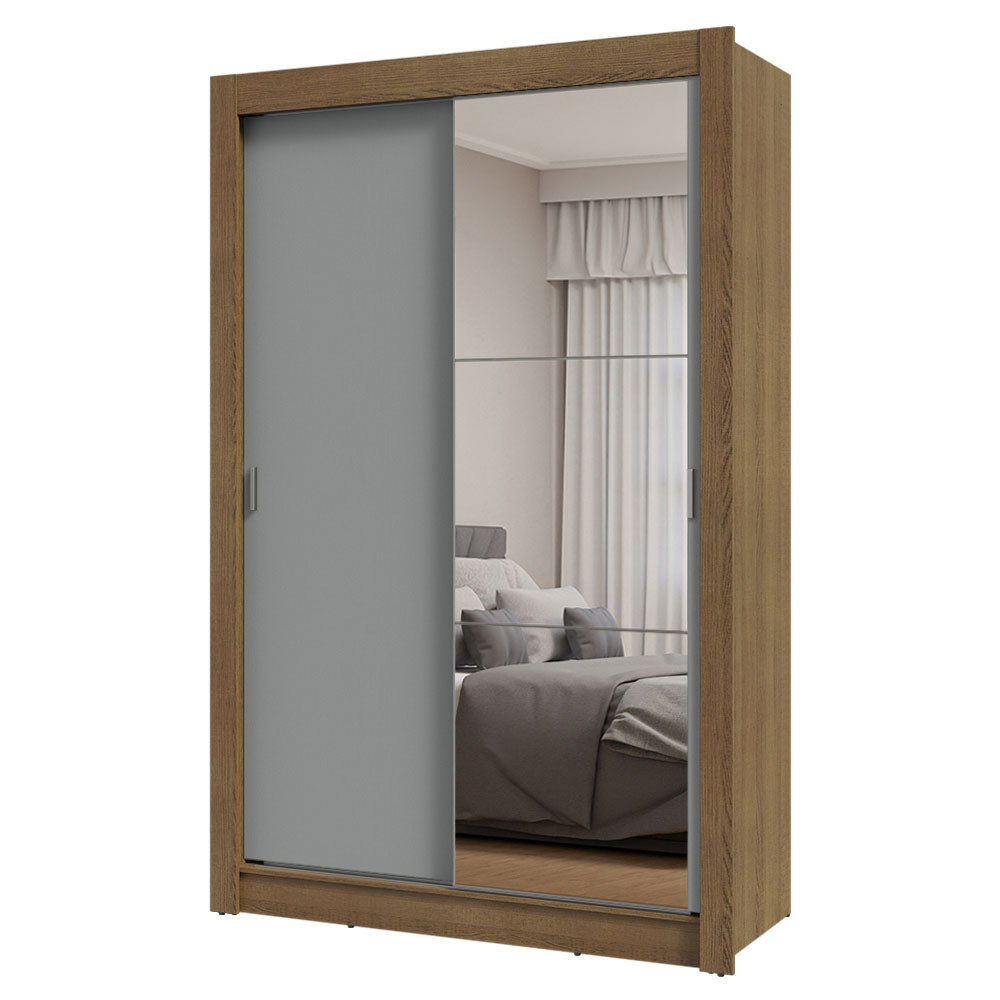 Placard Soltero 2 Puertas Corredizas con Espejo Marrón/Gris Milano