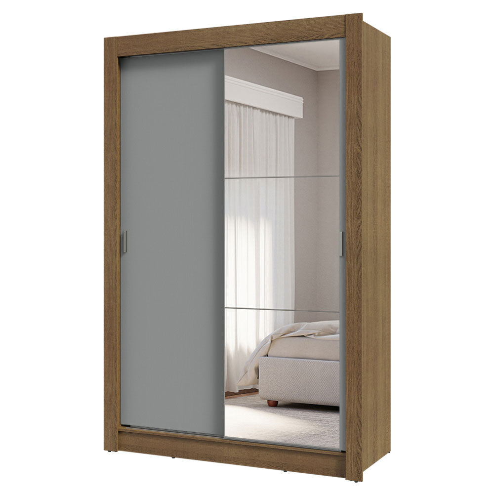 Placard Soltero 2 Puertas Corredizas con Espejo 4 Cajones Marrón/Gris Vivare Plus