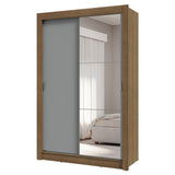 Placard Soltero 2 Puertas Corredizas con Espejo 4 Cajones Marrón/Gris Vivare Plus