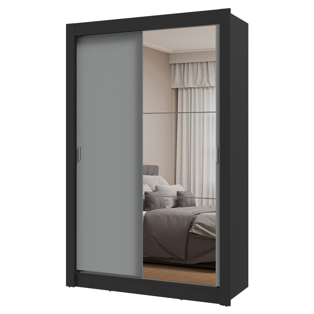 Placard Soltero 2 Puertas Corredizas con Espejo Negro/Gris Milano