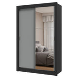 Placard Soltero 2 Puertas Corredizas con Espejo Negro/Gris Milano