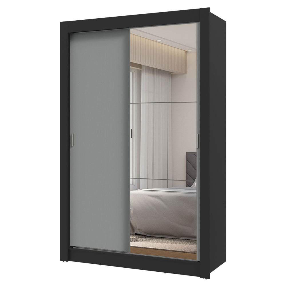 Placard Soltero 2 Puertas Corredizas con Espejo 2 Cajones Negro/Gris Vivare